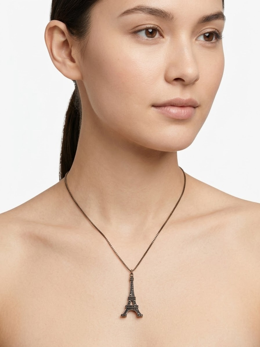 Eiffel Tower Pendant Necklace - Black